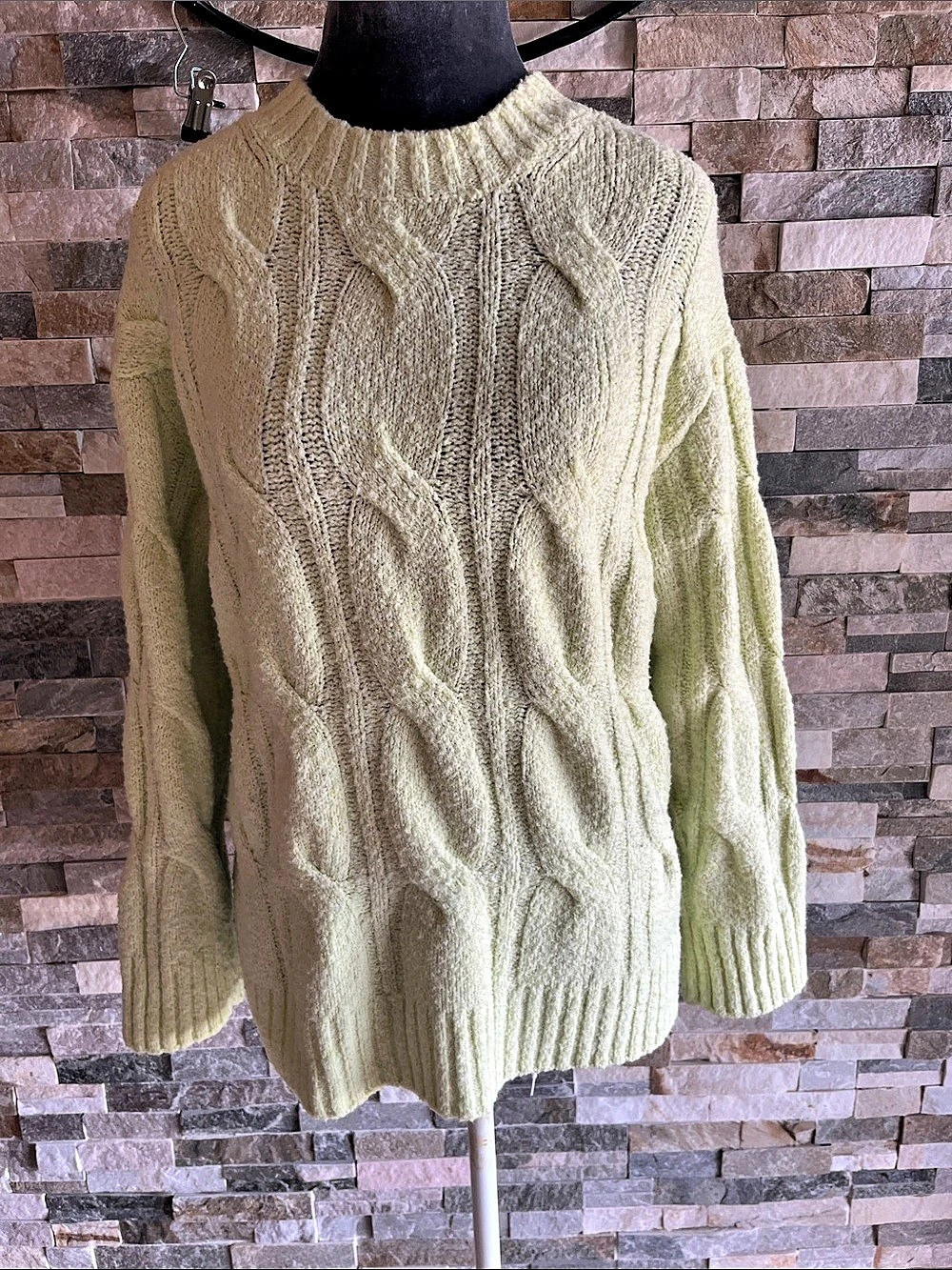 American Eagle Cable Knit Crewneck Sweater Green Small